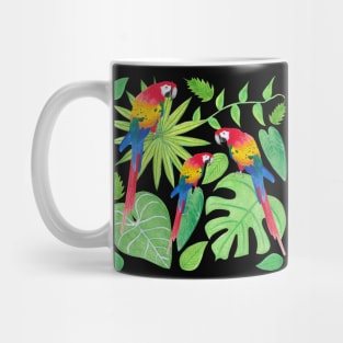Parrot Rainbow Ombre with Green Plants, Monstera, Vines, Palm Fronds, Philodendron Gloriosum, and Anthurium Warocqueanum Leaves Mug